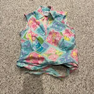 Vintage Lilly Pulitzer Wrap Sleeveless Top Sz 2 Multicolor Floral Resortwear
